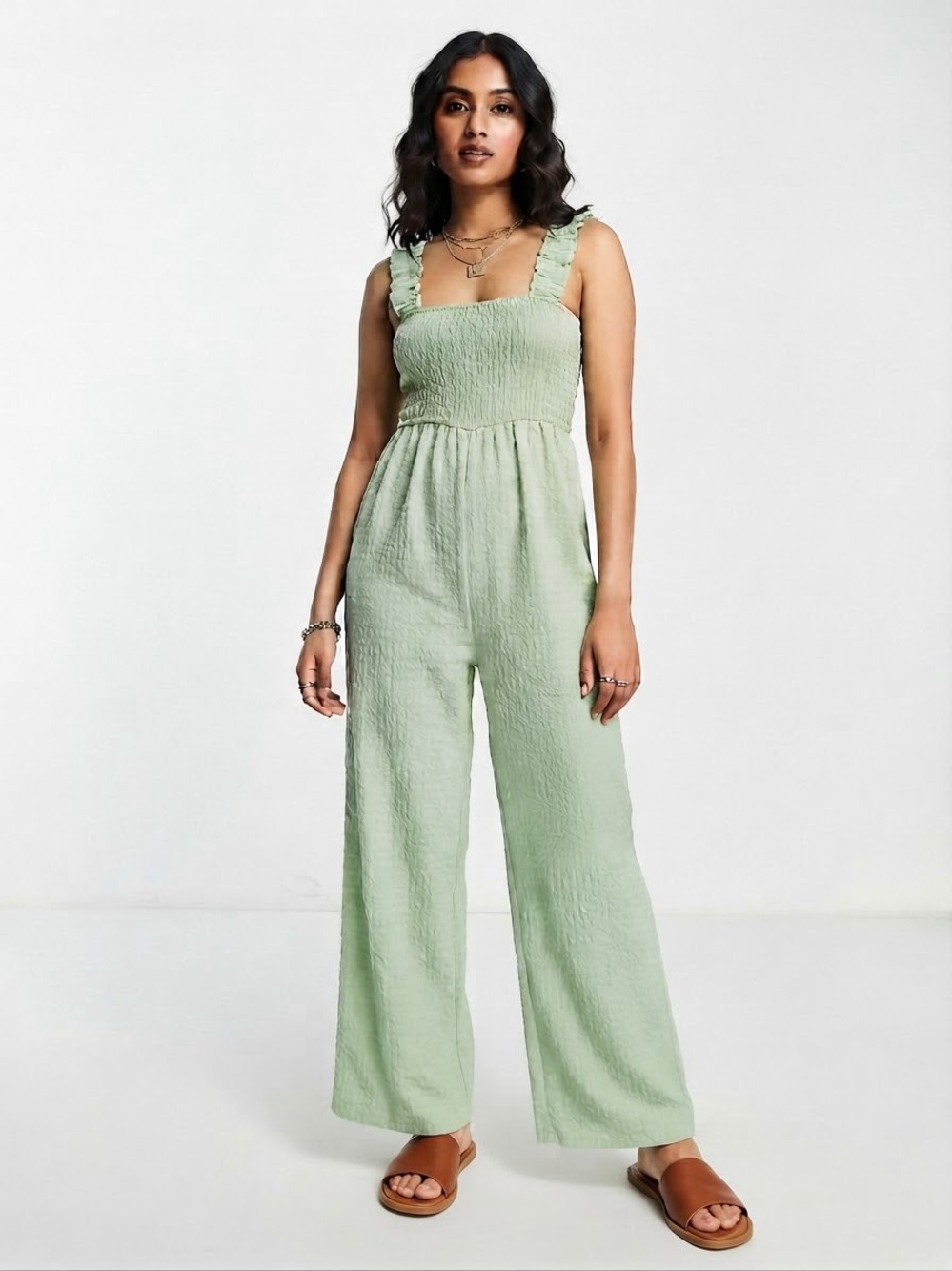Daisy Street Smocked Square-Neck Wide-Leg Jumpsuit